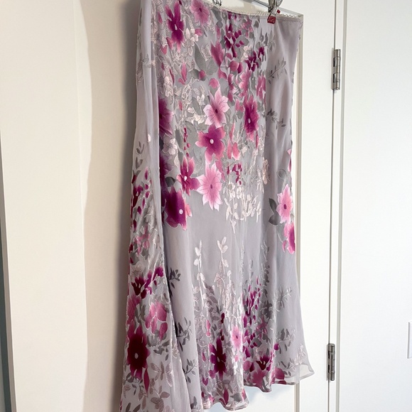 Jacques Vert Purple Floral Silk Blend Flared Skirt - Picture 3 of 10